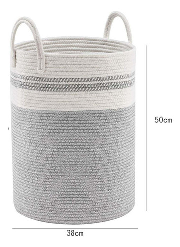 Cesta De Ropa Sucia Con Cuerda Tejida, Cesta Blanca Y Gris