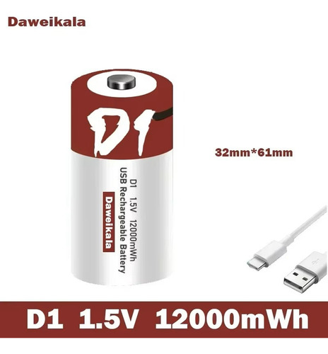 Pack 2 Pilas Tipo D Recargable Usb Para Boiler De Paso No Aplica