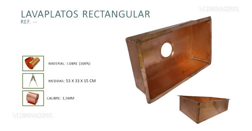 Imagen 2 de 3 de Lavaplatos En Cobre Natural 53cmx33cm Innovaceros