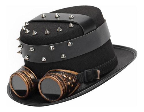 Retro Goth Steampunk Top Hat Con Gafas Cosplay Disfraz Caps