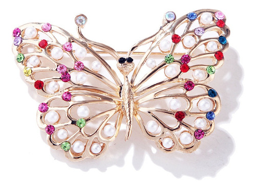 Broche Prendedor Vistoso Mariposa Pedrería Elegante Perla 
