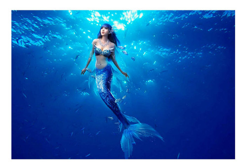 Vinilo 80x120cm Sirena Mar Oceano Azul Mitologia Agua
