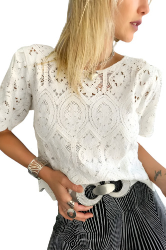 Blusa De Crochet Con Mangas Zenda