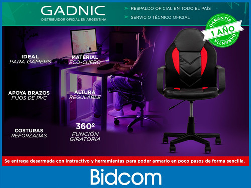 Imagen 2 de 9 de Silla Gamer Pc Escritorio Piccolo Gadnic Respaldo Cuero