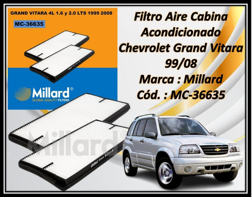 Filtro Aire Cabina  A/a Chevrolet Grand Vitara 99/02 Mc36635
