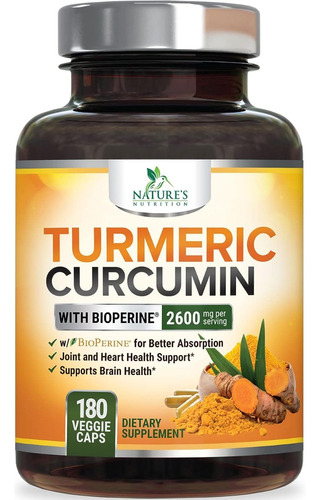 Nature's Nutrition | Turmeric Curcumin | 2600mg | 180 Caps