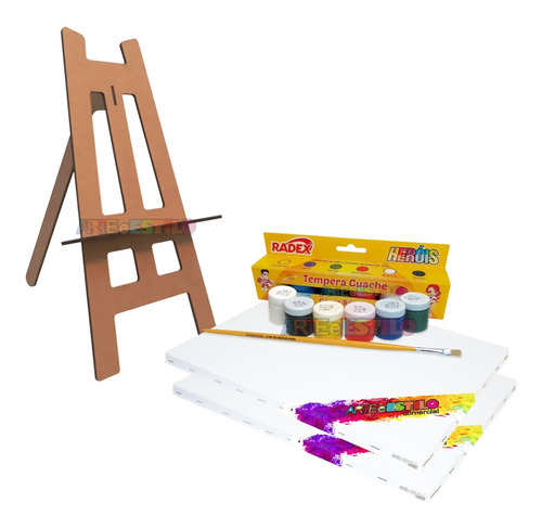 Pintura Infantil C/ Mini Cavalete +tintas+2 Telas+pincel