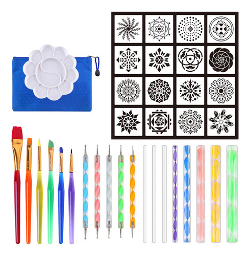 Set 37pcs Herramientas Pintura Mandala Con Plantillas Pincel