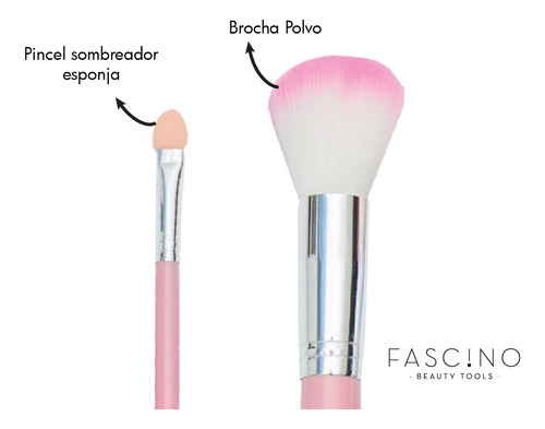 Imagen 3 de 9 de Set 7 Brochas Y Pinceles Make Up Crueltyfree+neceser Fascino