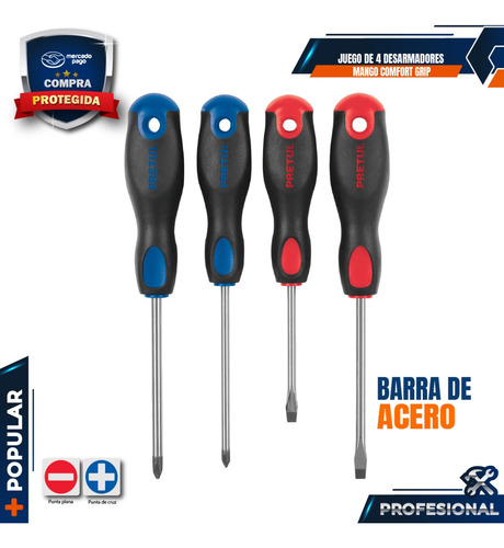 Juego De 4 Desarmadores Mango Comfort Grip 20218