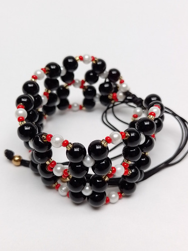 Pulsera Brazalete Cuentas Blanco, Rojo Y Dorado Elegante Ver