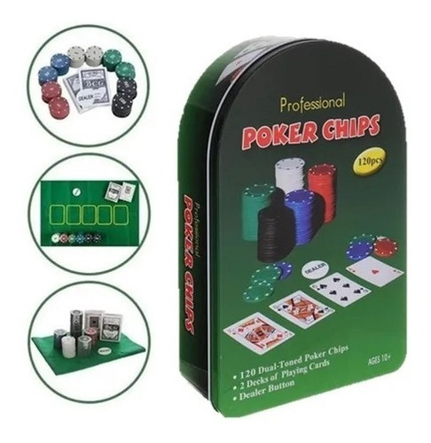 Juego Mesa Chips Profesional Poker 120 Pcs Cartas Fichas Tap