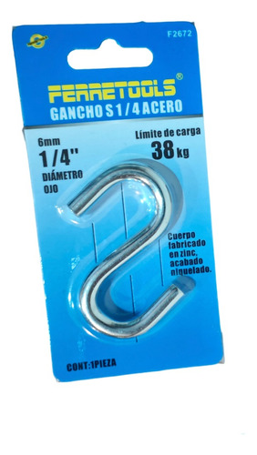 Ganchos De Acero Tipo S 6mm Hasta 38kg Pack 3 Und