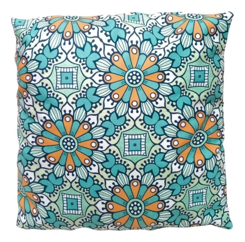 Capa De Almofada 40x40 Cm Suede Com Estampa Floral Azul Cor Laranja