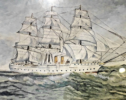 Pintura Acuarela Marina Fragata Naval Artista Barros Oteiza
