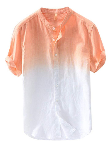 Henley Camisa Para Hombr Grueso Algodon Lino Soporte Cuello