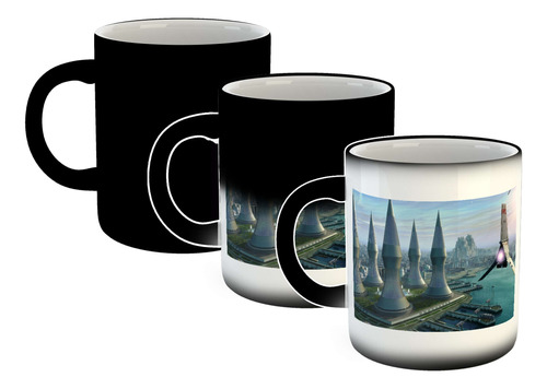 Taza Magica Ciudad Y Edificios Lago Y Nave M3