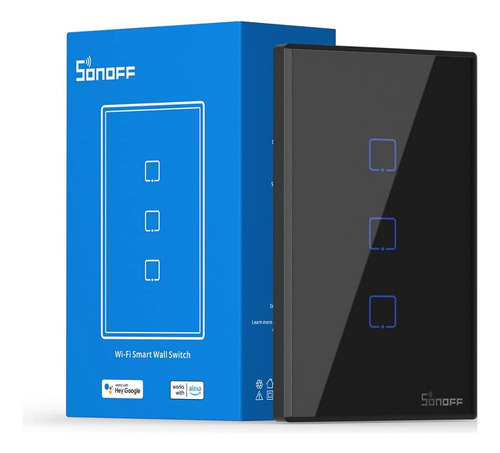 Comutador Wi-Fi inteligente Sonoff de 3 botões do Google, cor Alexa preta