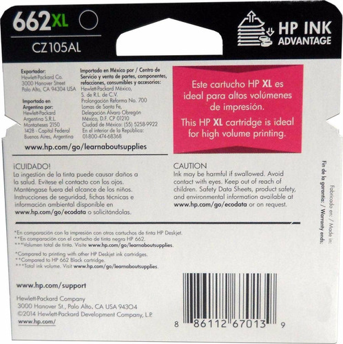 Combo 2 Cartucho Tinta Hp 662xl 1negro Cz105al 1colo Cz106al