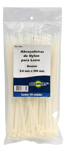 Abracadeira Nylon Brasfort Branca 3,6x200 100 Pecas 8631