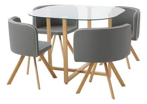 Mesa De Comedor Con 4 Sillas Friedl Gris Këssa Muebles