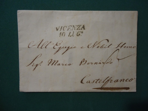 Sobre Antiguo De Italia Vicensa Pre Filatelia 1839 ( Bill )