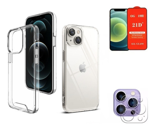 Case Clear Para iPhone 15 Plus + Mica De Pantalla Y Cámara