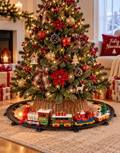 Tren Eléctrico Navideño Para Árbol Con Luz Y Sonido