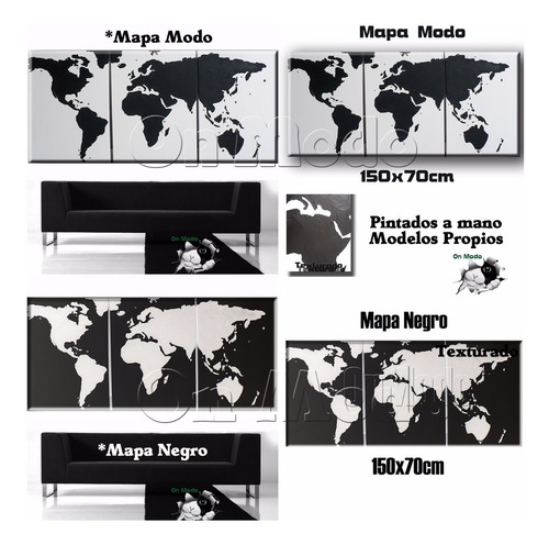 Cuadros Mapa Tripticos Decorativos Mapamundi Planisferio Atlas Texturados Pintados A Mano