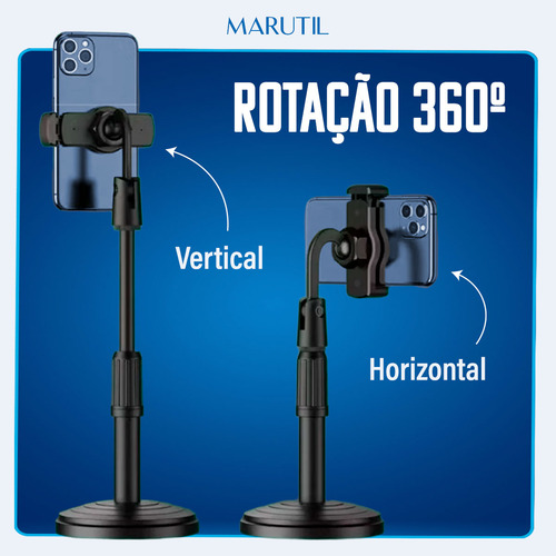 Suporte Tripé Ajustável Celular Câmera Mesa Regulagem 360° Para Selfie Live Videochamada - Marca Marutil