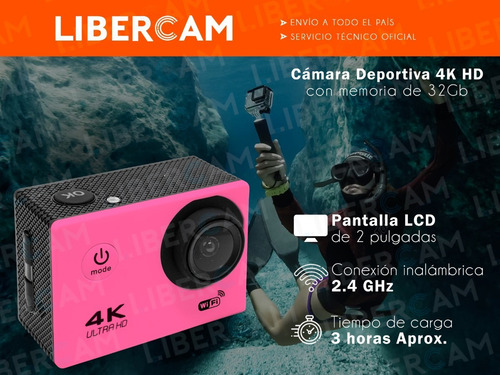 Imagen 3 de 10 de Camara Deportiva 4k Buceo Wifi Filmadora Accesorios Casco