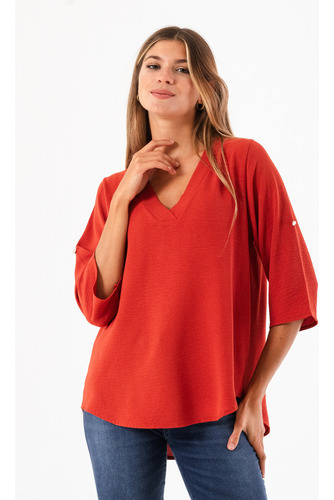 Blusa Crep Elastizado Escote V Manga 3/4 Alba