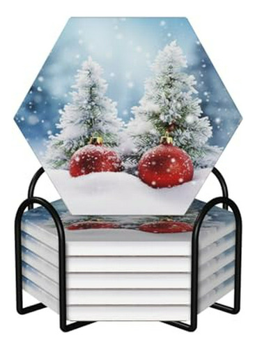 Posavasos Navideños - Set 6 Con Soporte - Absorbentes