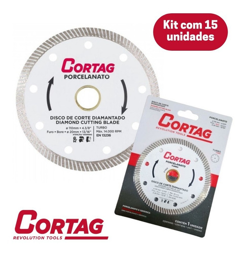 Kit Disco Corte Com 15un Borda Diamantado 110mm Cortag