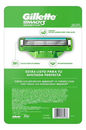 Gillette Repuestos Para Afeitar Mach3 Sensitive 20 Pzas Msi