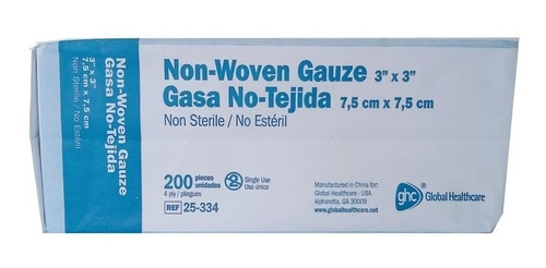 Gasa No Esteril No Tejida 7,5x7,5cm X200 Unids Ghc