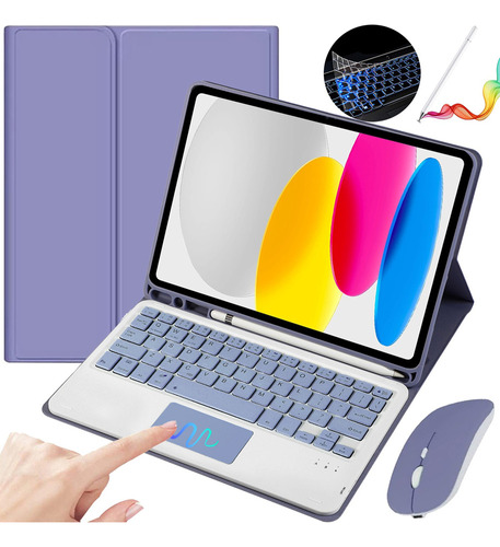 Funda Con Teclado Mouse+lápiz P/iPad 10.ª Gen.10.9 Púrpura