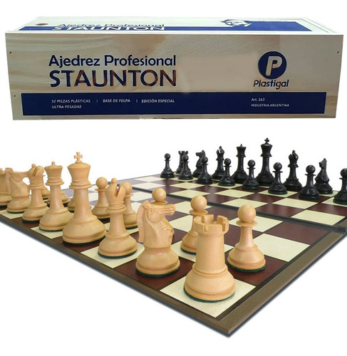 Imagen 1 de 9 de Ajedrez Staunton Super Plomado Tablero Caja Madera Plastigal