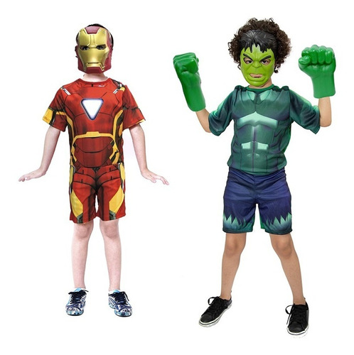 Fantasia Hulk C/ Luvas E Homem De Ferro Mascaras Heróis