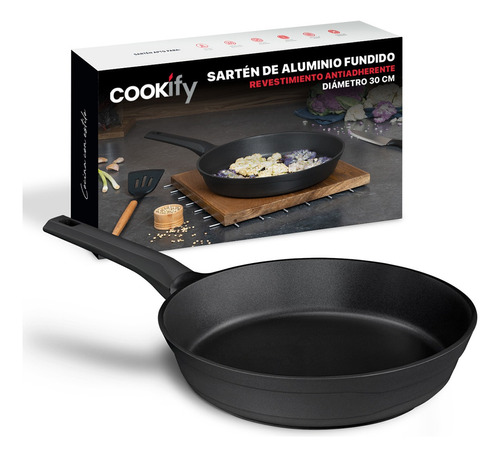 Sartén Antiadherente 30 Cm Cookify | Alu-tech Series | Libre De Pfoa, Cocina Saludable. Color Aluminio Fundido Negro