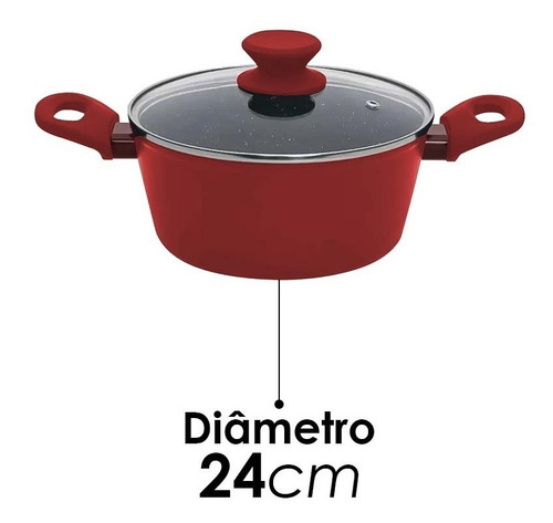 Panela Caçarola Ceramica 24cm Avulsa Antiaderente Fundo Triplo Indução Vermelha Rubi Mimo Style