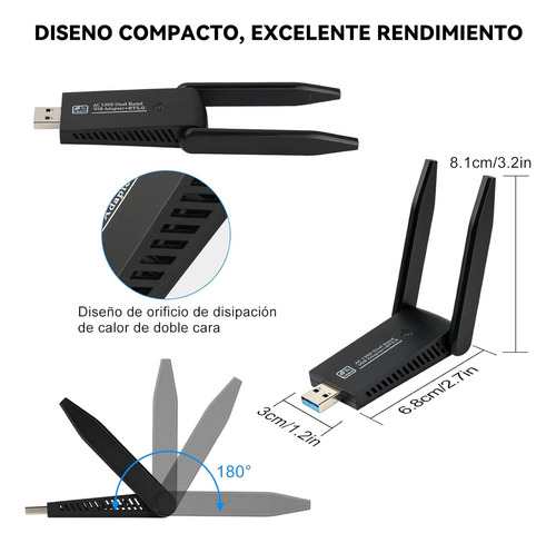 Adaptador Wifi Usb, 1300 Mbps, 5 Dbi Wifi Adaptador Usb