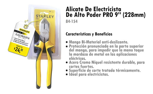 Alicate De Electricista 9 Stanley De Alto Poder Pro 84-154
