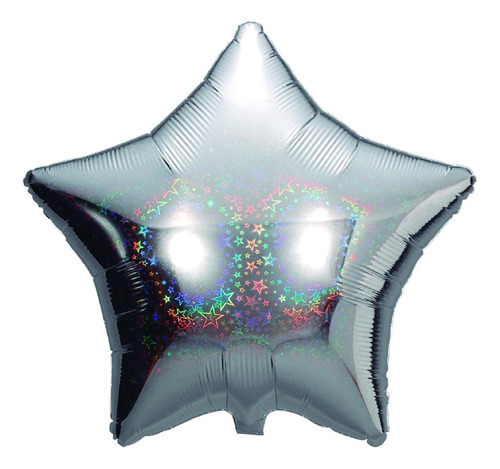 5 Un Balões Metalizados Estrela Prata Holográfico 45 Cm