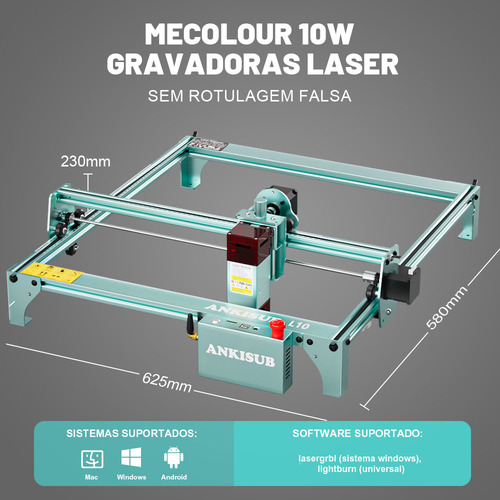 Gravadora Impressora Laser Cnc 40x40cm 10w Ankisub L10 Corte E Gravação Precisa Para Madeira Acrílico Couro Compatível Com Lightburn E Lasergrbl