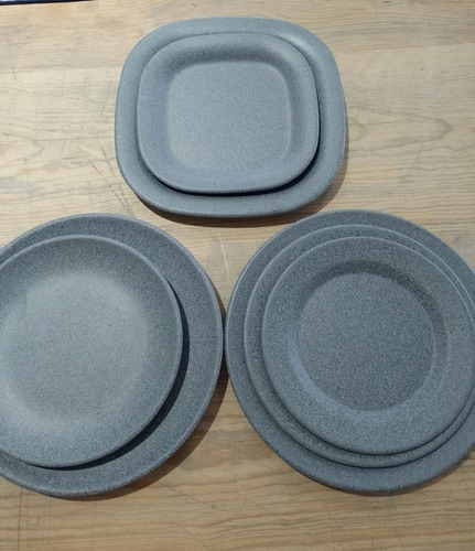 10 Platos Melamina Granite Gris 10 Pulgadas