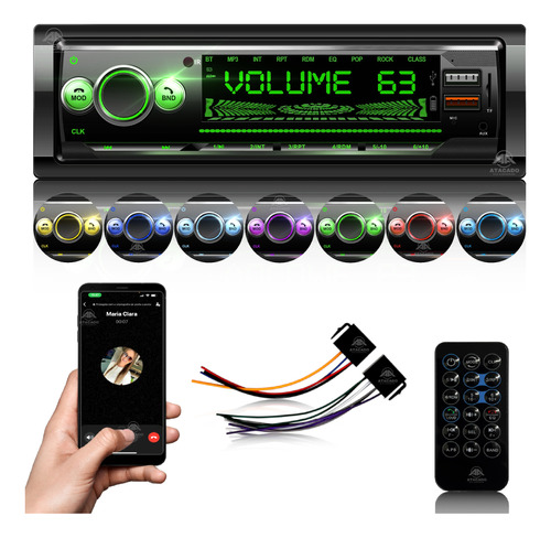 Som Automotivo Bluetooth Potente Mp3 Player 7 Cores Em 1