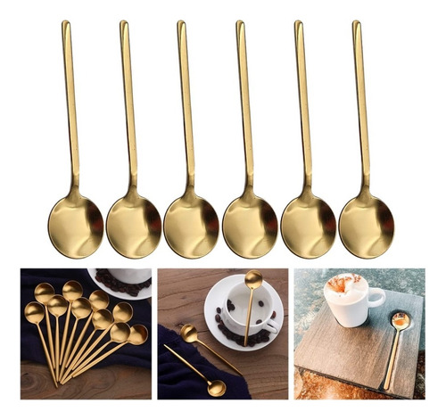 Set X6 Cucharita Cafe Postre Te Acero Inoxidable Doradas 