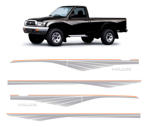 Kit Faixa Hilux 1992/2004 Adesivo Lateral Cabine Simples