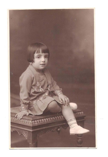 Antigua Foto Nena Con Vestido Flequillo N° 576 B3